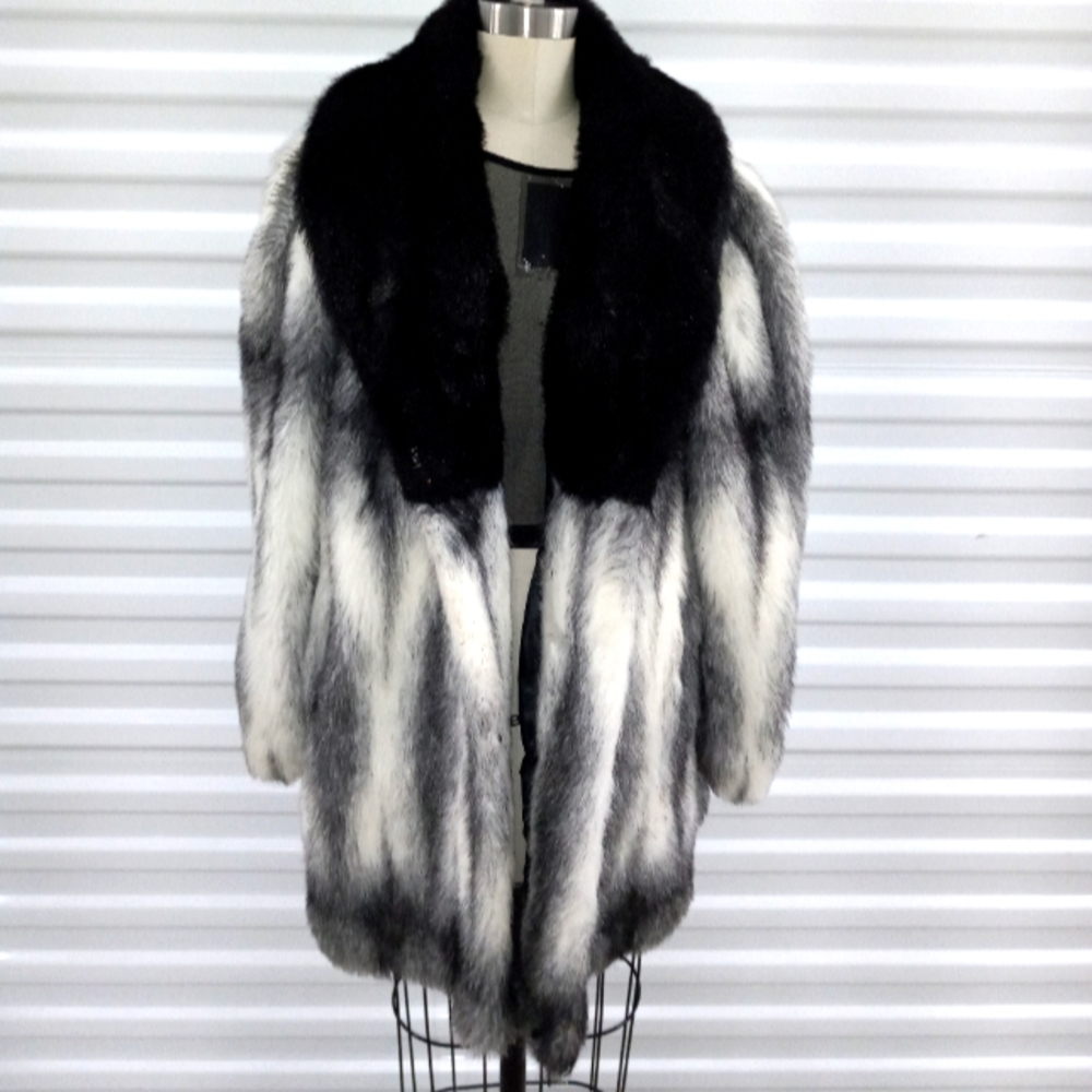 Luxury Black and White Faux Fur Coat - Women's Jacket & Coat